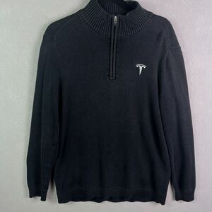 TESLA Pullover Sweater Mens M Black 1/4 Zip Long Sleeve Knit Embroidered Logo